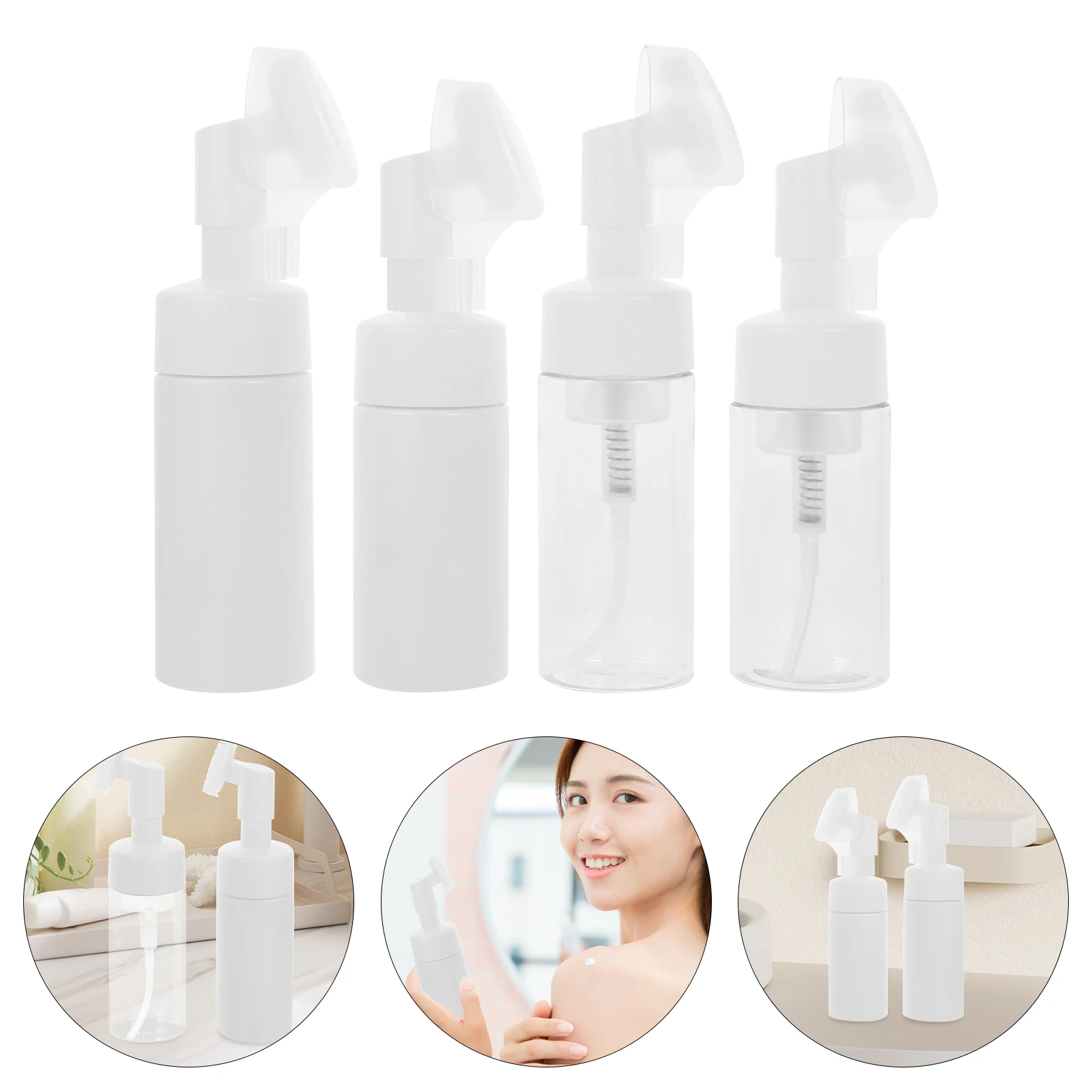 

4pcs Face Dispenser Makeup Brush Head Bottle Foam Face Cleansing Brush Pump Skin Care Routine Bottle Facial Tool