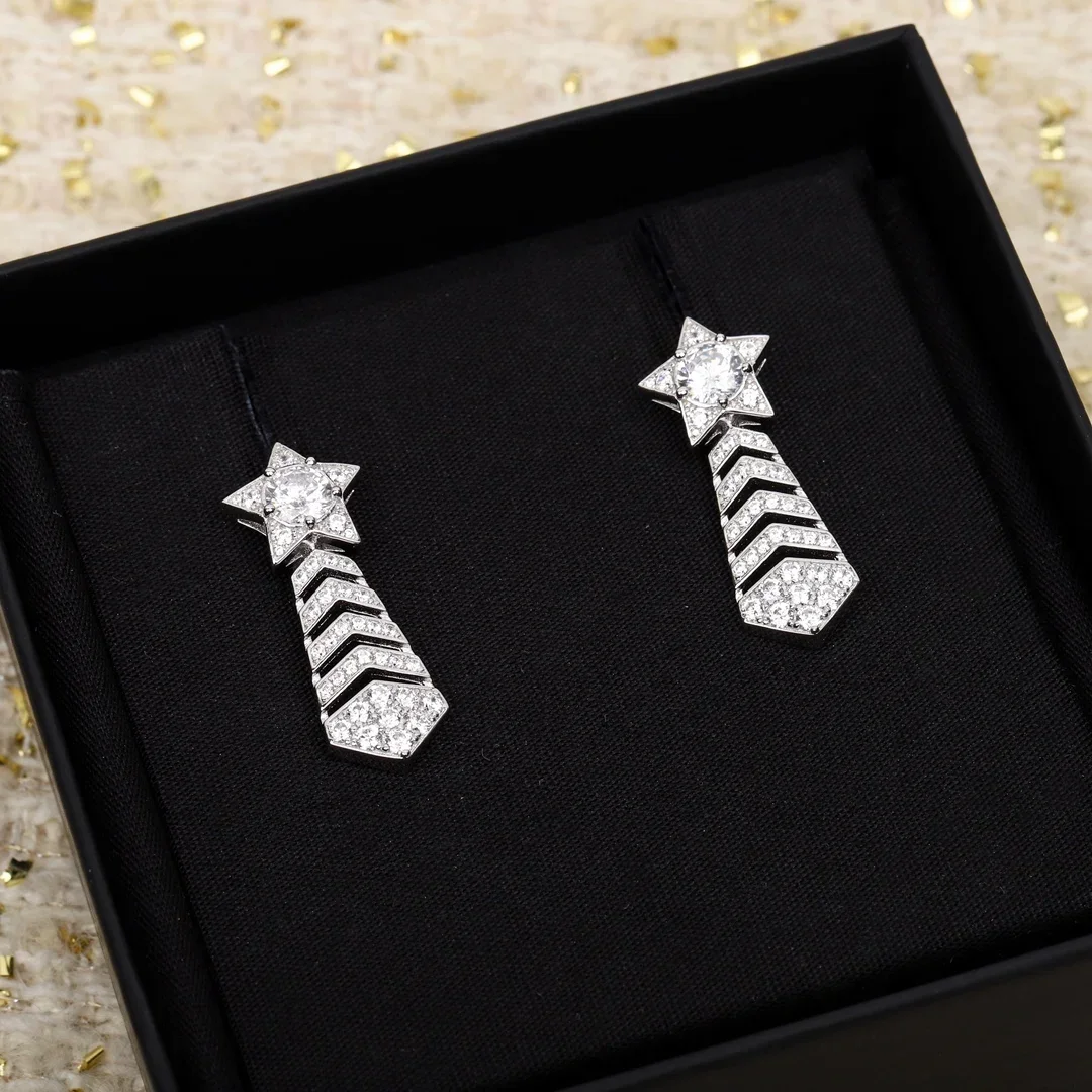 

Europe America 925 Silver Crystal Diamond Stars Earring Women Top Quality Luxury Jewelry Trend