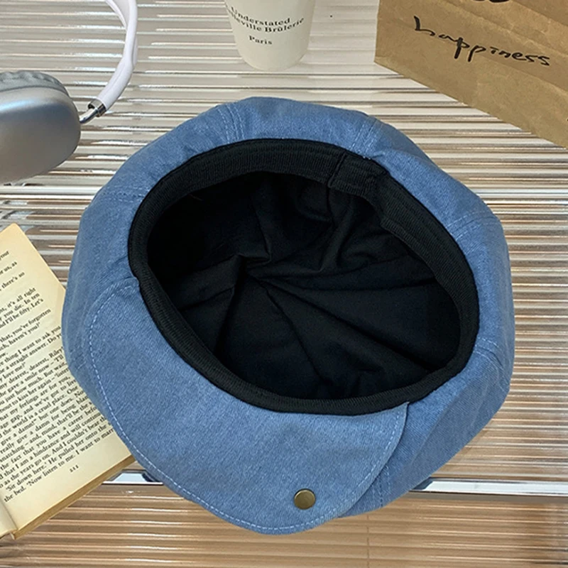 Vintage Denim Baskenmützen Kappen für Frauen 2023 Herbst Winter Hut große künstlerische Stil Pilz Hut verstellbare Wolke Hut Marine Baskenmütze