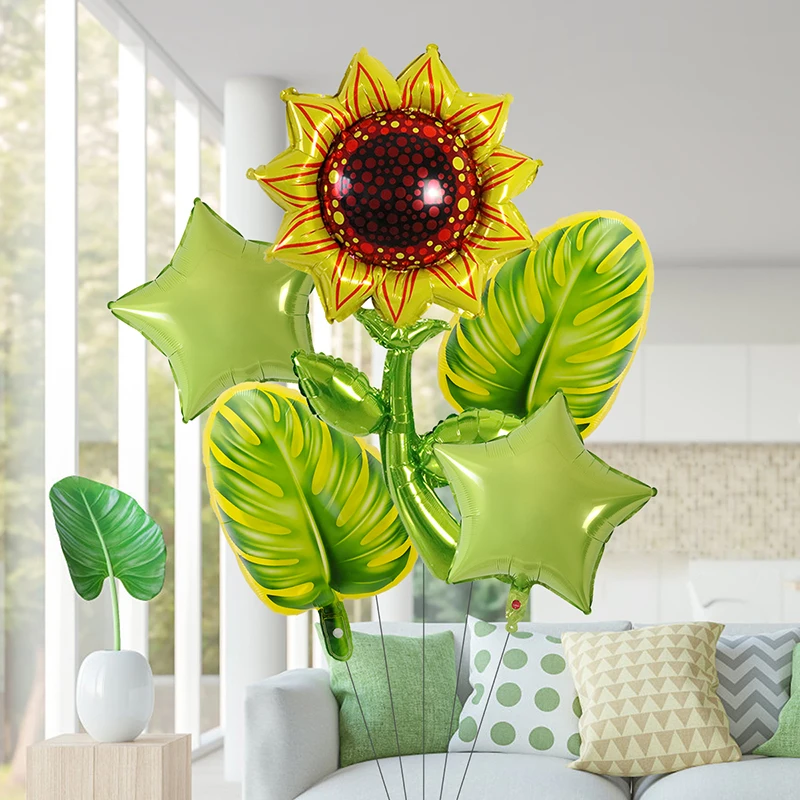

6Pcs Sunflower Leaf Star Balloons Set Coconut Leaves Globos Earth Day Protect Surroundings Theme Birthday Party Home Decorations