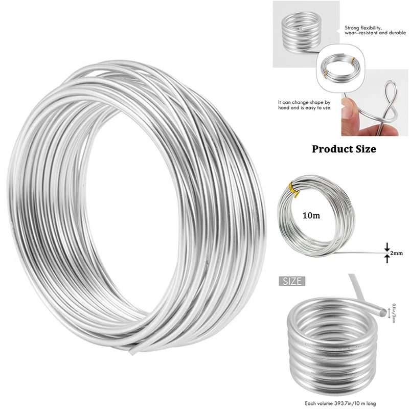 2Pcs Aluminium Wire 10M Craft Silver Wire For Jewellery Making Clay Modelling Bonsai And Model Durable Easy Install Easy To Use