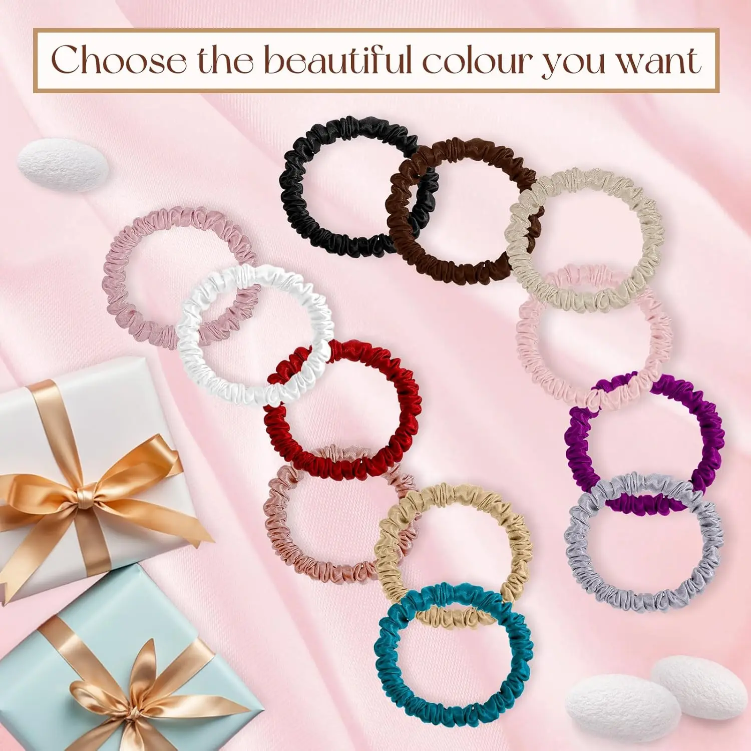 [22 Momme] 4 قطع من ربطات الشعر المصنوعة من الحرير الخالص بنسبة 100%، والمتانة وطول العمر، وتصميم بسيط، وخيار جيد لهدايا ربطات الشعر.