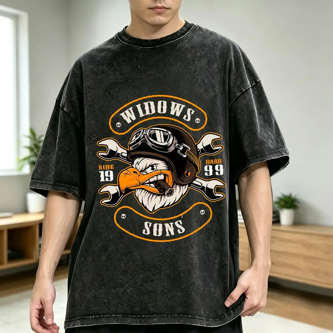 washed T Shirt NEW LIMITED Smokin' Eagle Widows Sons Masonic vintage Washed fashion Soft Breathable Stylish streetwear homme