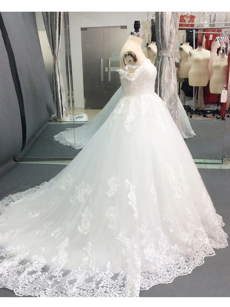 Fashion Ball Gown Women Wedding Dresses Off Shoulder Appliques Court Train Bridal Gowns Formal Vestido De Noiva robe de mariée