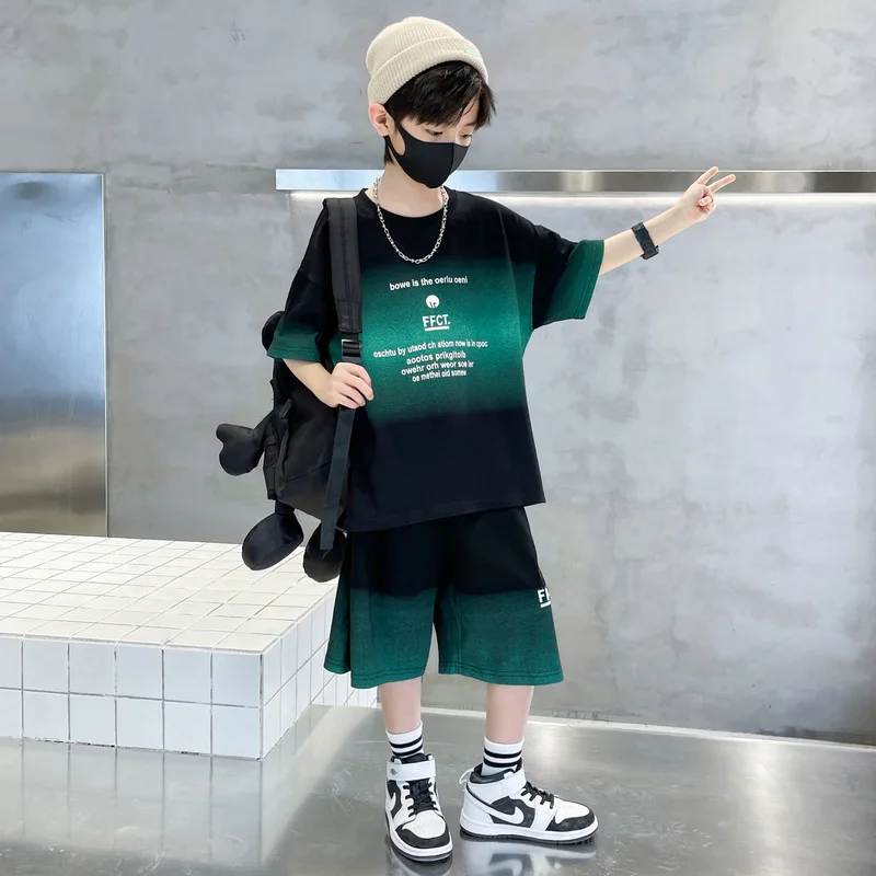 2026 summer Teenager Boys Clothes Casual Outfit Kids Tracksuit Child t shirt top + shorts pant 4 5 6 7 8 9 10 12 11 13 14 Year