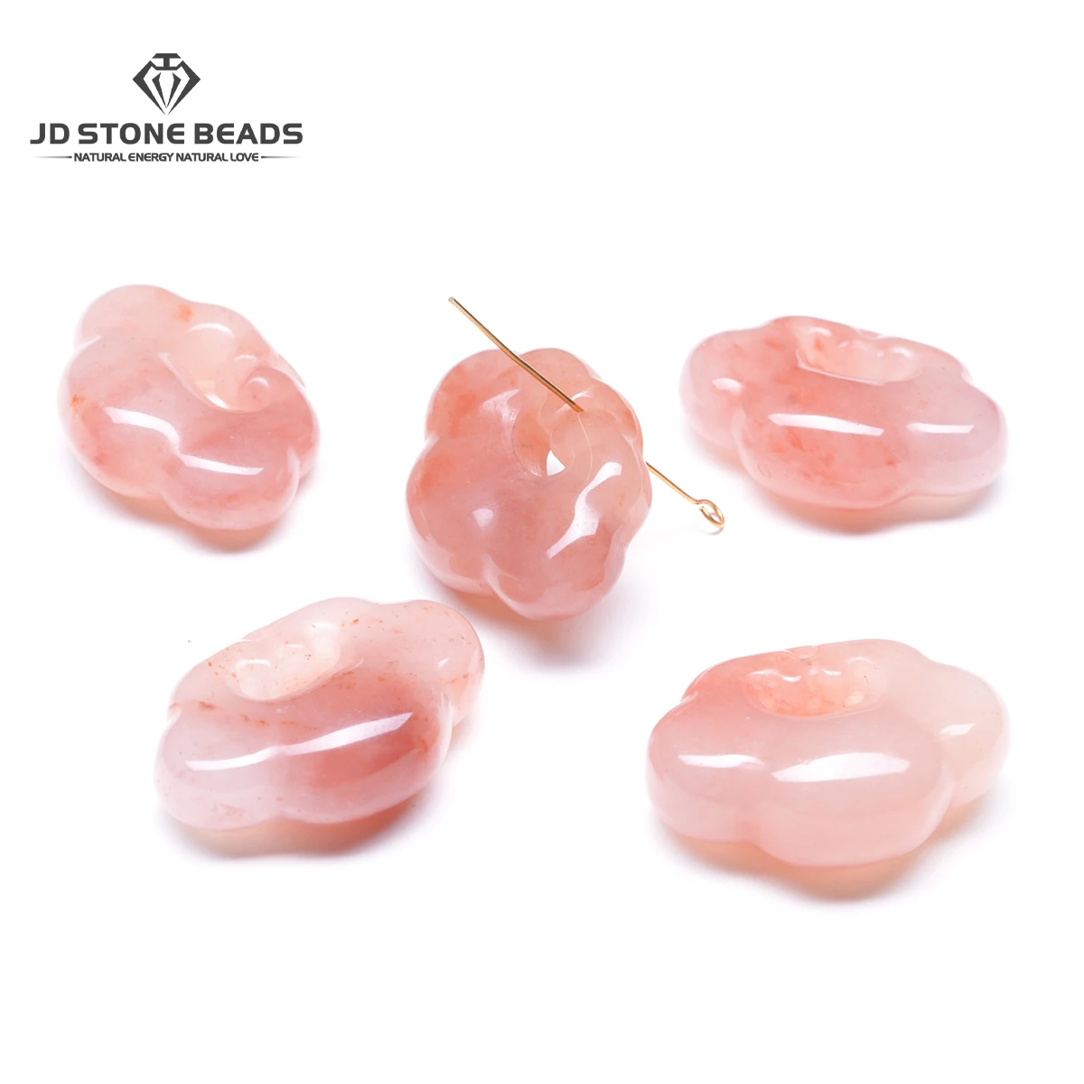 Natural Peach Blossom Jade Auspicious Cloud Lock Pendant Pink Lucky Amulet Charm for DIY Necklace Bracelet Jewelry Making Craft