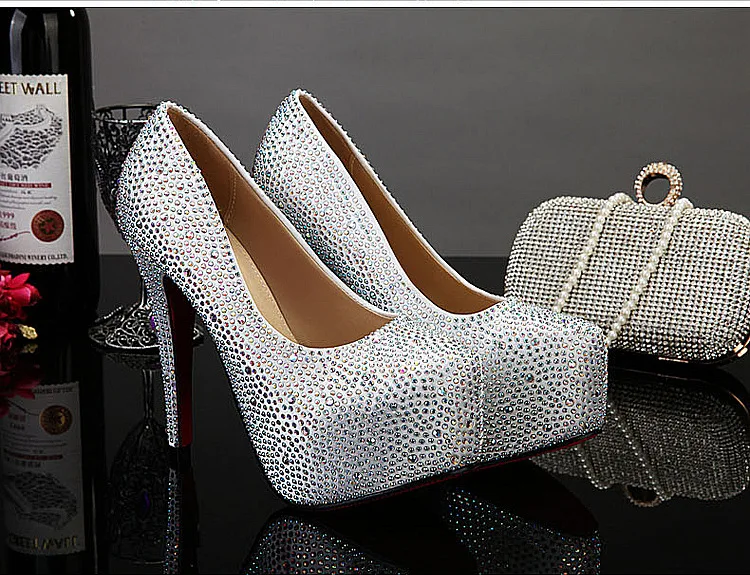 New Rhinestone High Heels Waterproof Platform Super High Heel Wedding Shoes