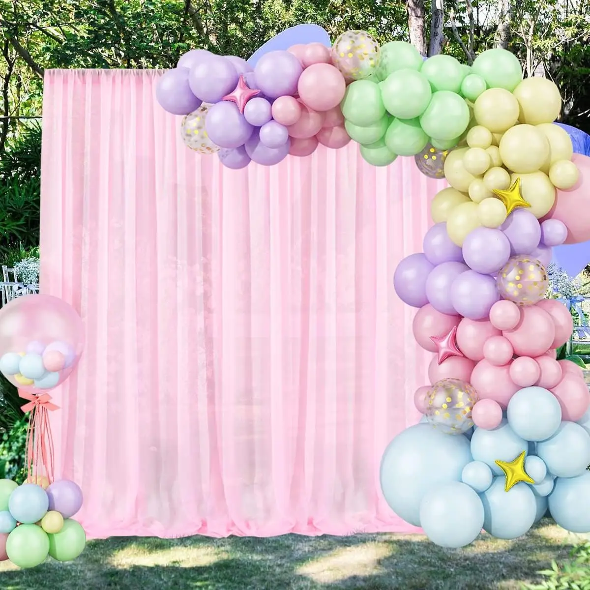 6 Panels 5ft x 8ft Baby Pink Backdrop Curtain for Parties Pink Chiffon Sheer Fabric Drape Wedding Arch Backdrop for Birthday Par