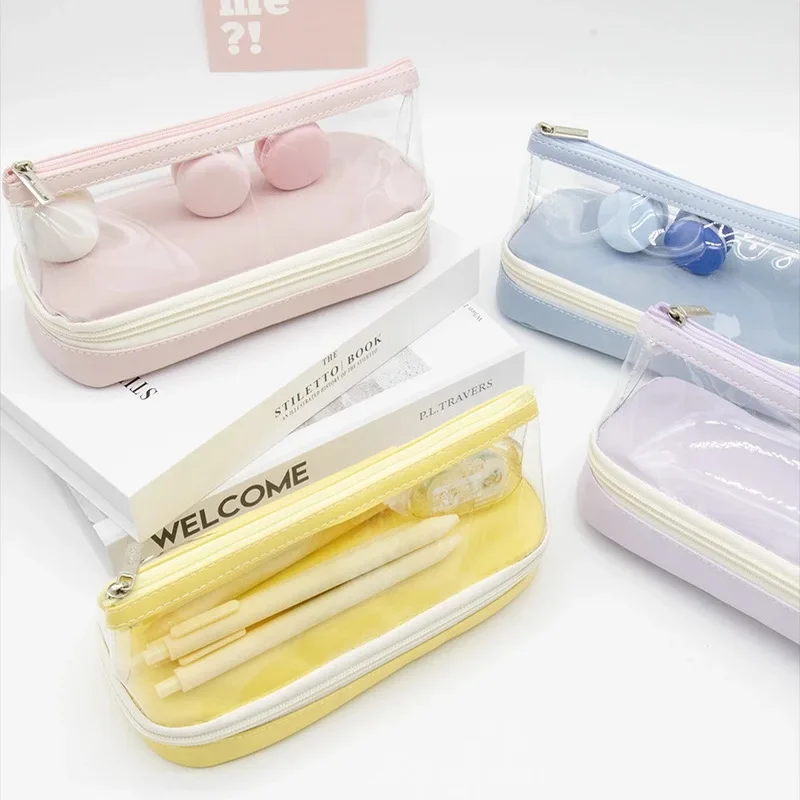

Креативные прозрачные сумки-пеналы, двухслойные портативные водонепроницаемые студенческие канцелярские принадлежности большой емкости, принадлежности для хранения