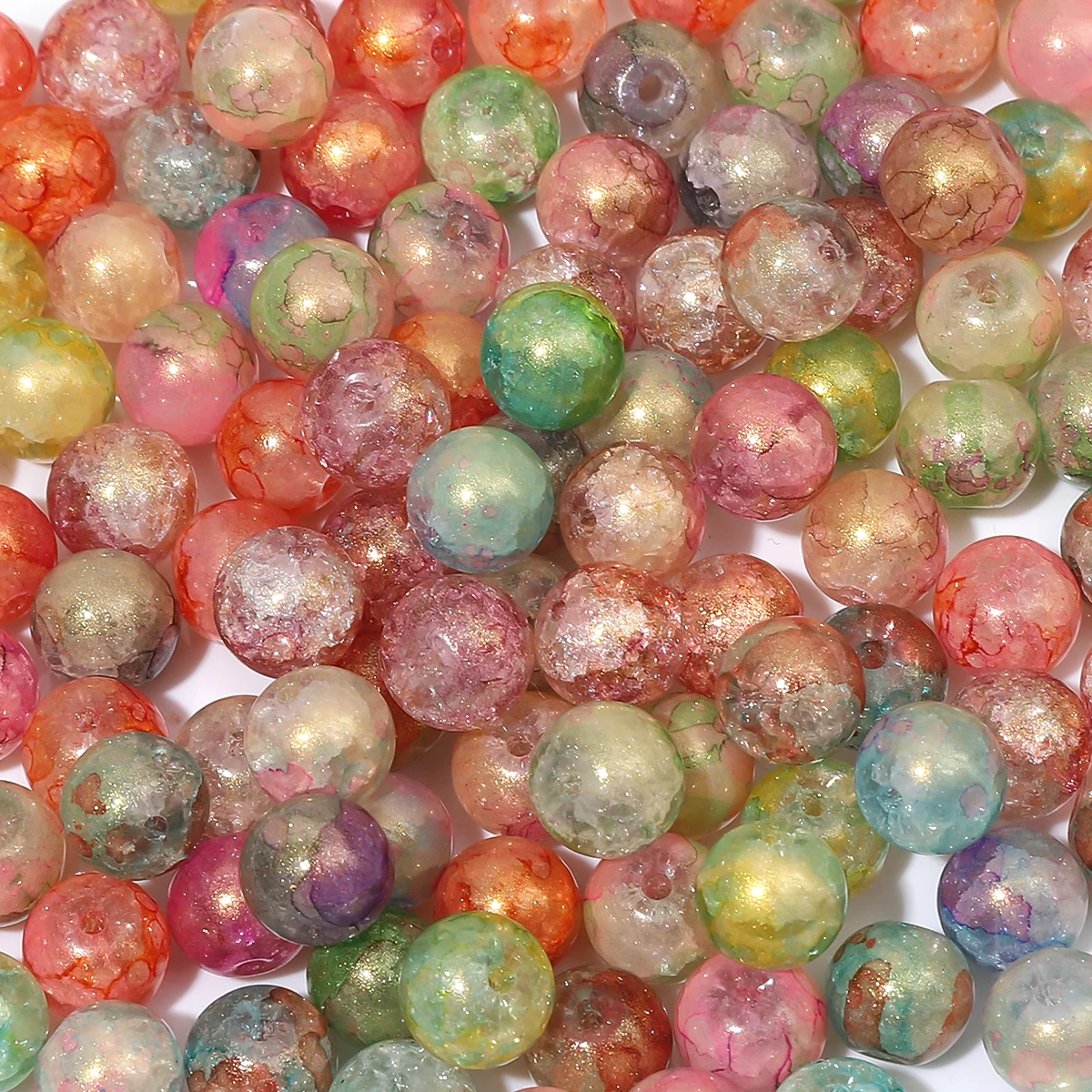 About60Pcs Glass Pearl Gold Powder Halo Dyed Explosive Round Beads Unique Loose Beads Handmade DIY Jewelry Earring Accessories