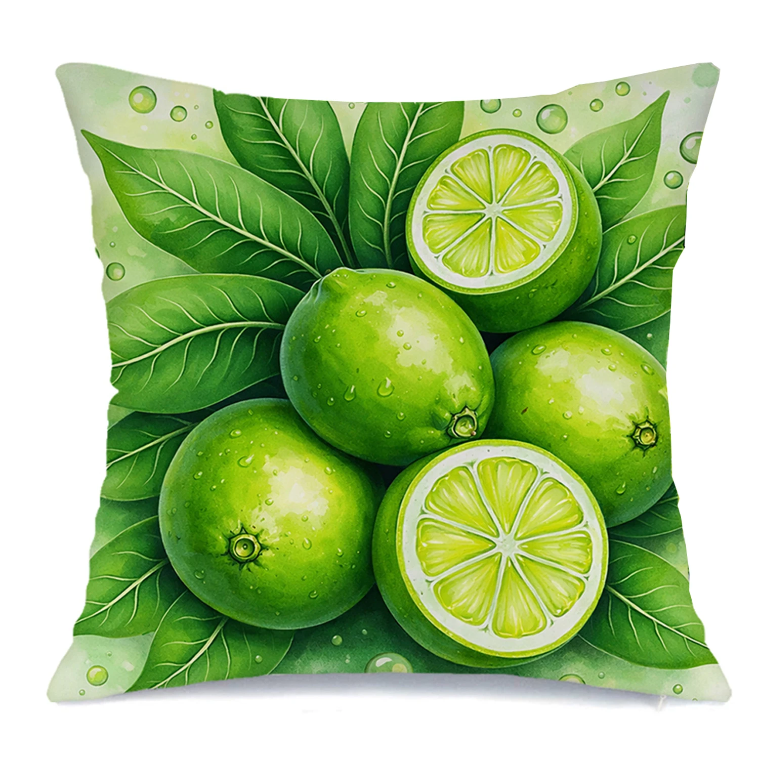 1pc 2D Flat (Pillow Not Included) Fresh Green Lime Leaves Fruit Cushion Cover Short Plush Summer Citrus Decor Throw Pillow Case