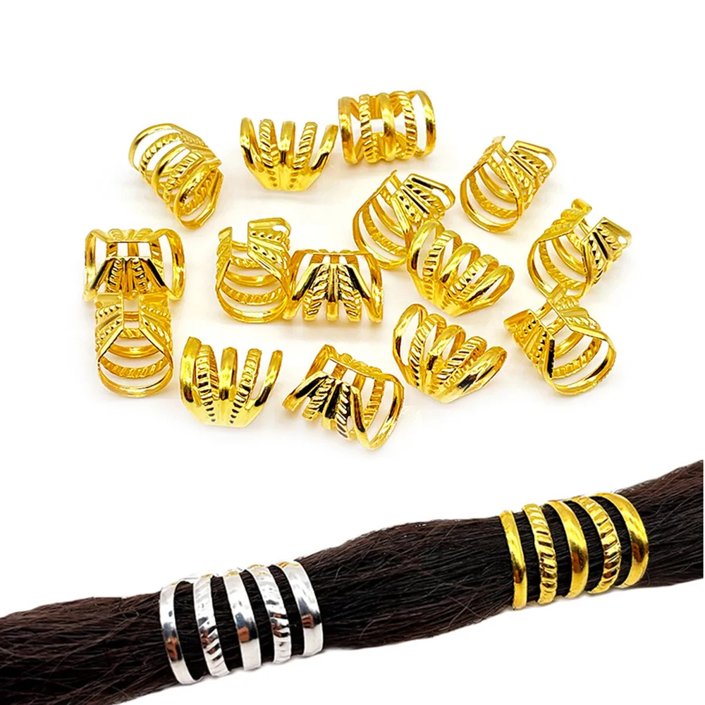 100Pcs/Lot Golden And Silver Hair Rings micro hair dread Braids dreadlock Beads adjustable cuffs clips for Hair accessories