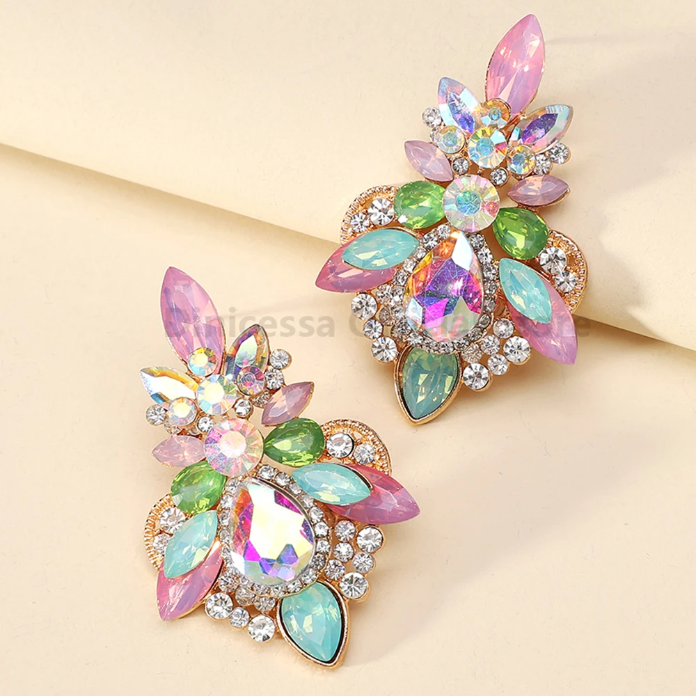 

Creative Design Luxury Brand Geometric Charm Glass Decor Dangle Drop Earrings For Women Trendy Unusual Wedding Party Jewelry