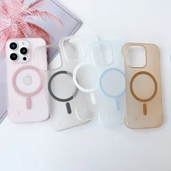 Frameless Magnetic For Magsafe Slim Case For iPhone 17 16 11 12 13 14 15 Pro Max Matte Translucent Borderless Protective Cover