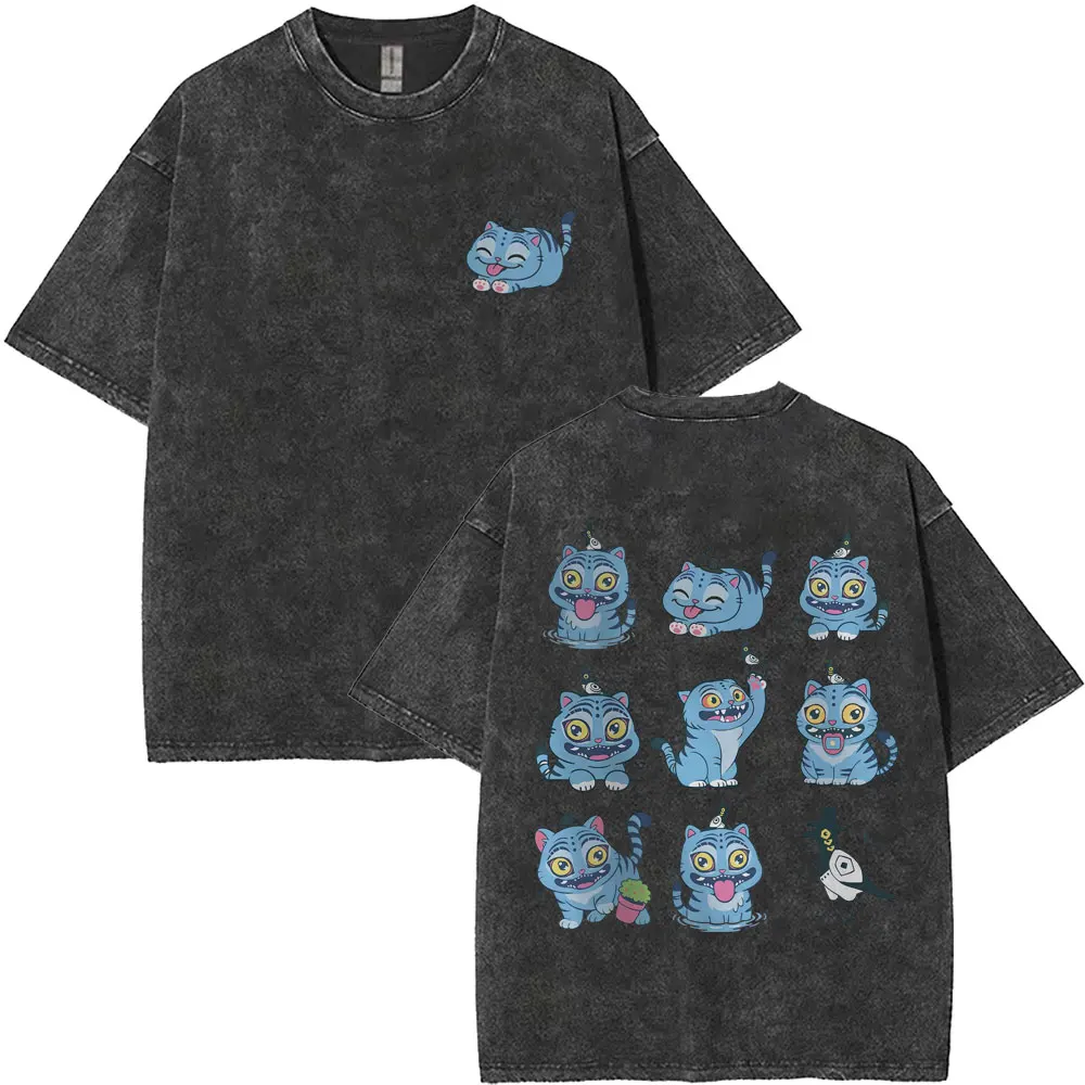 

Movie KPop Demon Hunters Derpy Tiger Washed Vintage T-shirts for Fans Gift Men Women Casual Funny Cartoon Short Sleeve T Shirts