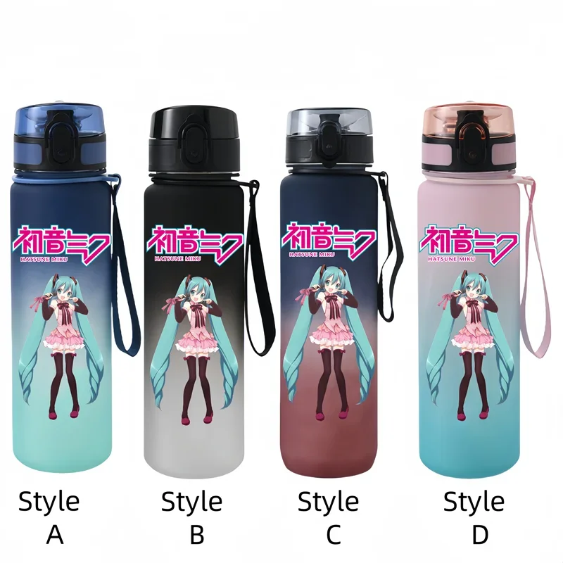 Hatsune Miku 650ml Fitness e sport bottiglia d\'acqua antigoccia in plastica per bere direttamente Miku capacità per bambini e studenti