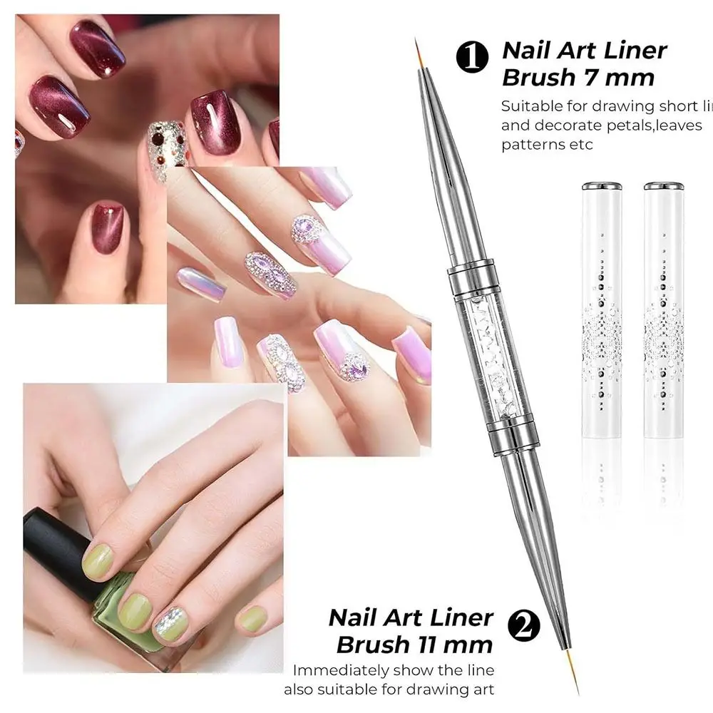Long Pole Dual-Ended Nail Art Brush Crystal Handle Steel Push Nail Art Construction Pen UV Polish Gel Multi-Functional