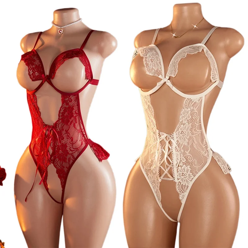 

Underwear Erotic Hollow Bra Set Women Crotchless Bodysuit Transparent Deep V Open Bra Lingerie Set