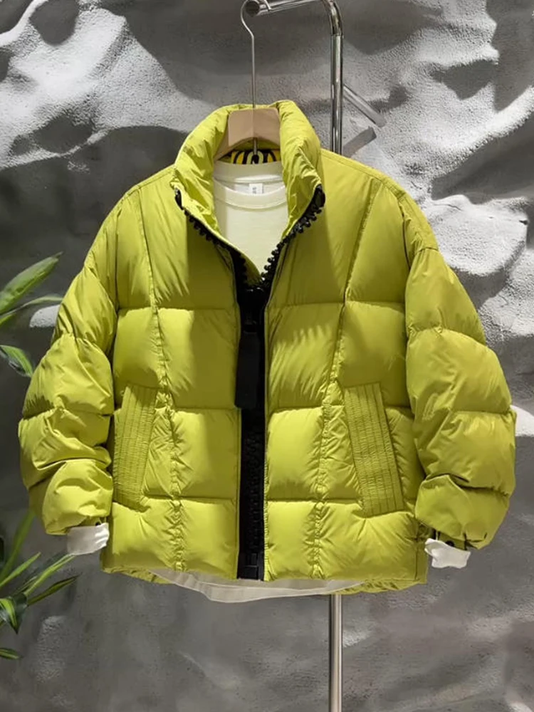 

Trendy Thiened Stand Collar Puffa down Jaet Men Winter Personalized Large Zipper Design Loose Warm Couple Bread Coat