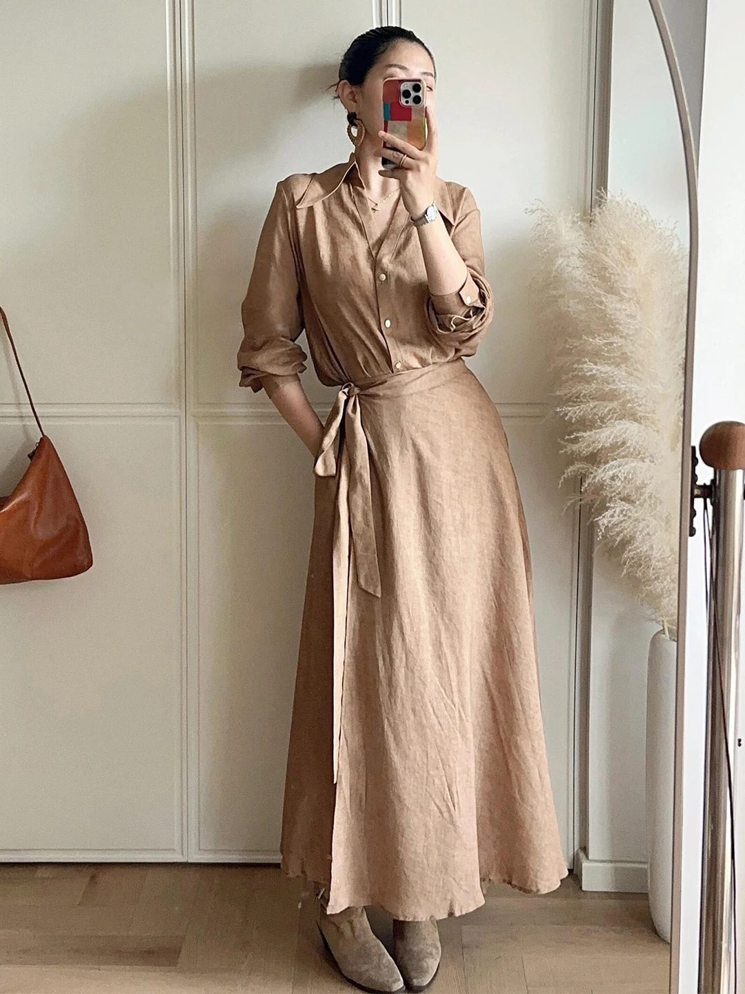 Women's Casual Linen Shirt Set Waist-Cinching Commute Skirt Two-Piece Suit Early Autumn New Style Fashionable Business Casual