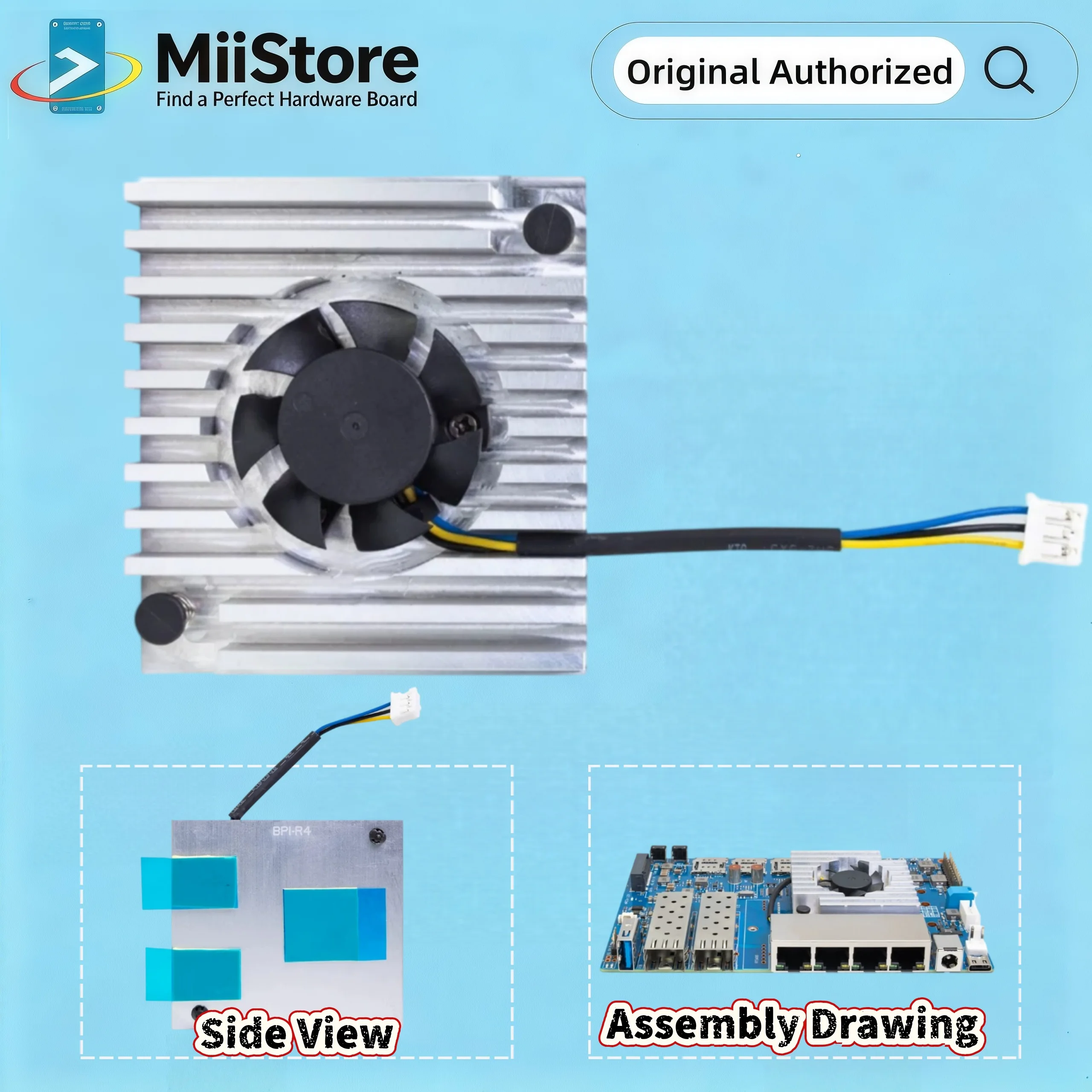 Aluminum Heatsink Cooling Fan Kit for Banana Pi BPI-R4 / BPI-F3