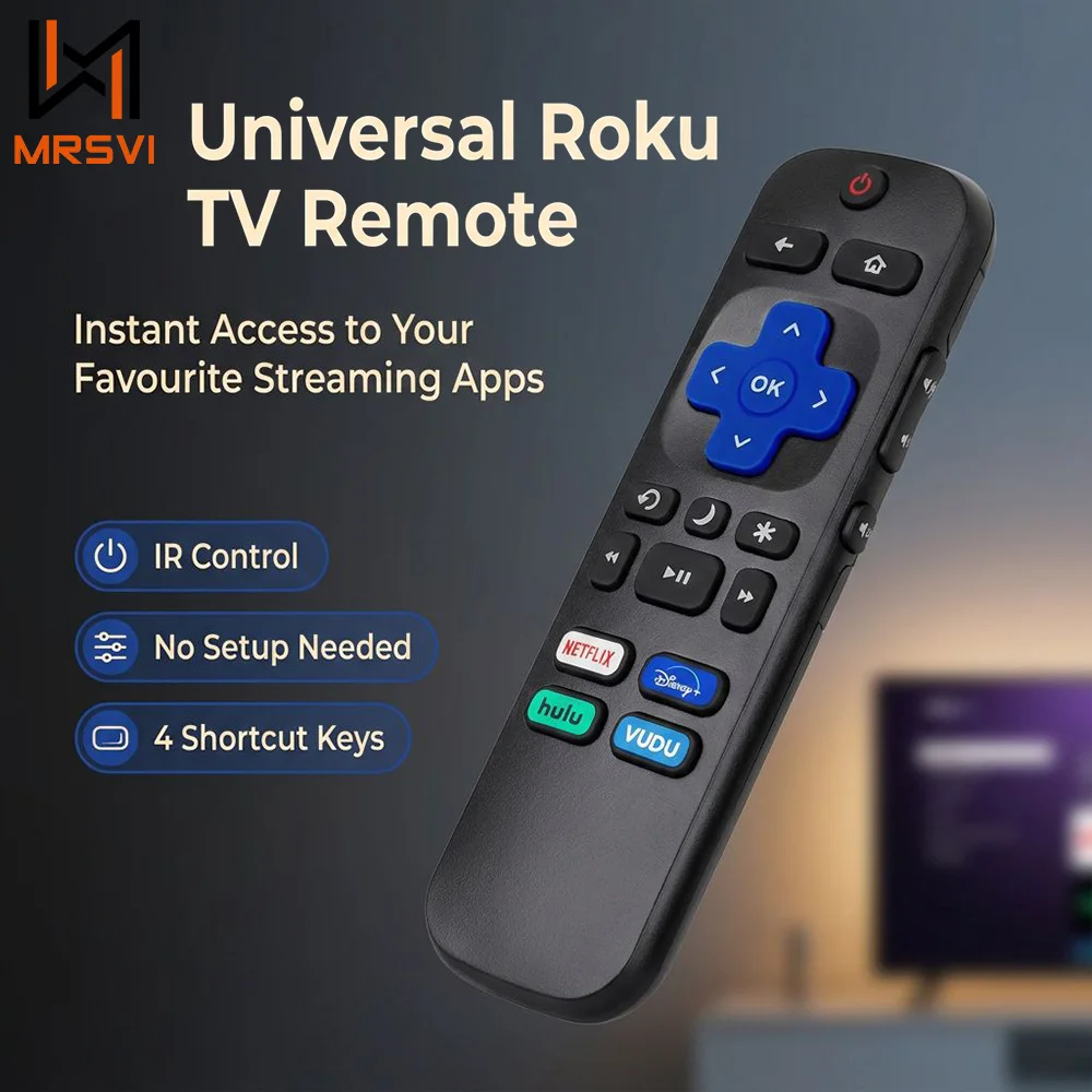 MRSVI Replacement Remote for Roku TV, Side Volume Keys, Compatible Hisense TCL Sharp, Netflix Key, NOT for Roku Stick/Box