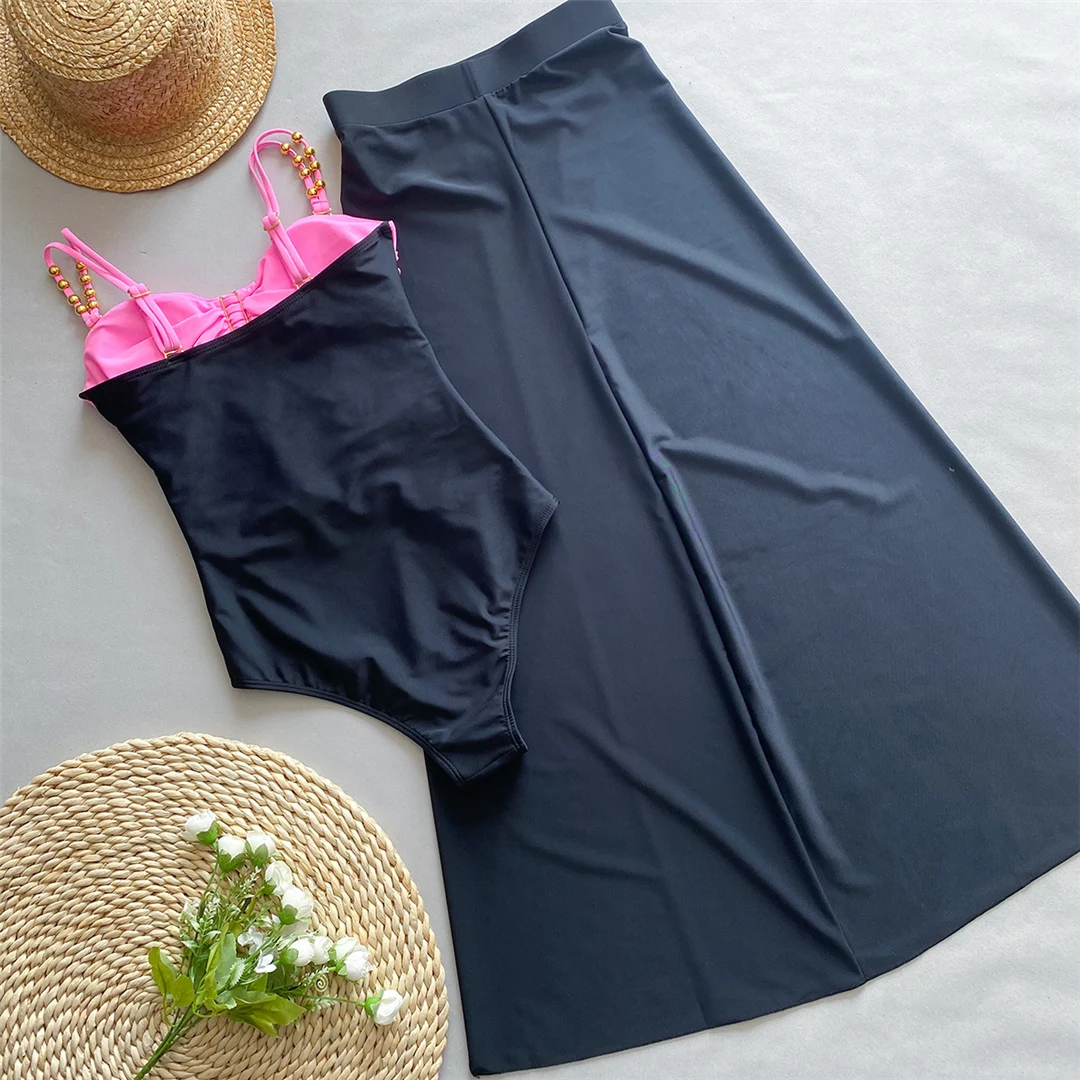 S - XL Sexy, mit Ausschnitten und Knoten versehener Rock, einteiliger Badeanzug, Damen-Badebekleidung, Damen-Badeanzug mit Falten, Badeanzug, Modell V5423. – Detail 11