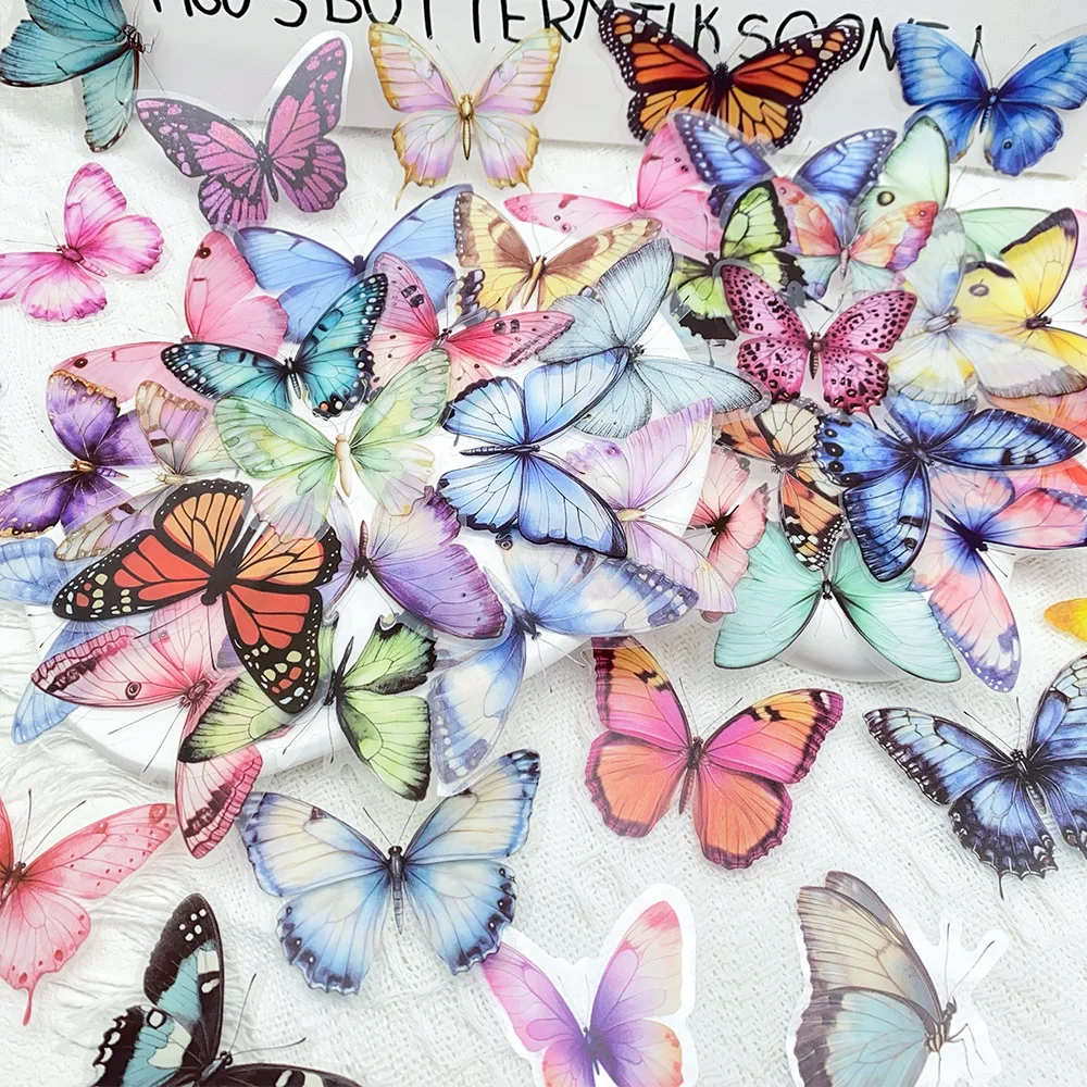50Pcs Color Butterfly Graffiti Stickers transparent Skateboard Suitcase Guitar Computer Decor Waterproof Favor Gift Sticker