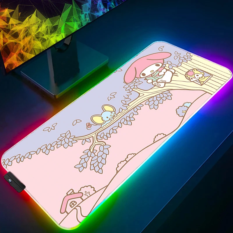 Tappetino per mouse RGB My Melody Kawaii Gioco Retroilluminazione in gomma Tastiera per PC Computer portatile Velocità LED Tappetino da scrivania Accessori da gioco Tappetino per mouse