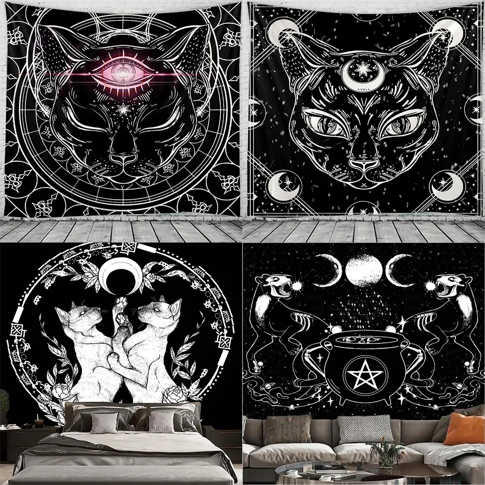 Cat Mandala Hippie Wall Hanging Boho Decoration Witchcraft Tapestry Psychedelic Home Decor