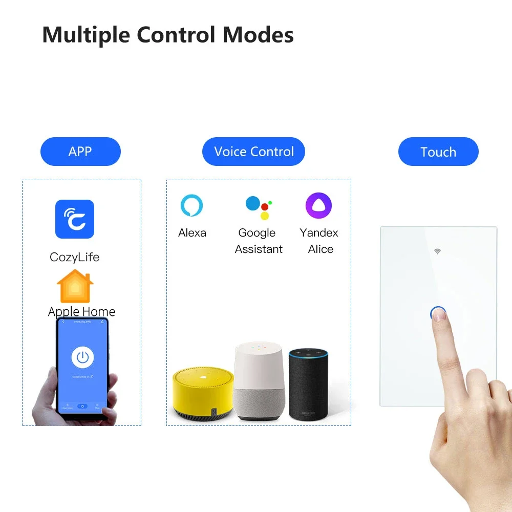 HomeKit- Smart Touch Panel Switch WiFi Smart Light Switch, Neutral/No Neutral Wire, Compatible with Google Home Alexa,100V ~ 265