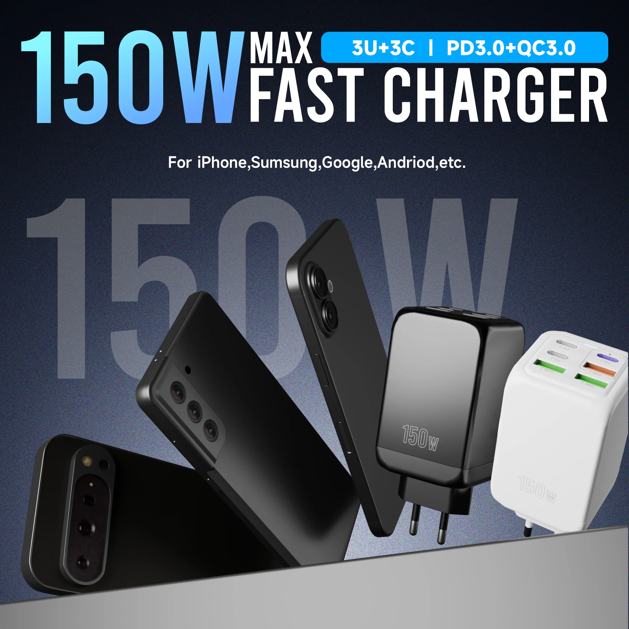 New 150W Super Fast Charger | 6-Port Multi-Compatibility | Safe Low-Temp Fast Charging