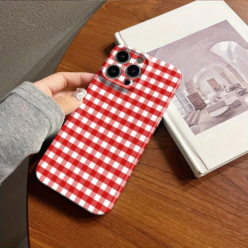 Red Grid Adorable Cartoon Phone Case Raised Bezel Cell for iPhone 18 17 16/15/14/13/12/11 Pro Max Plus Phone Accessories