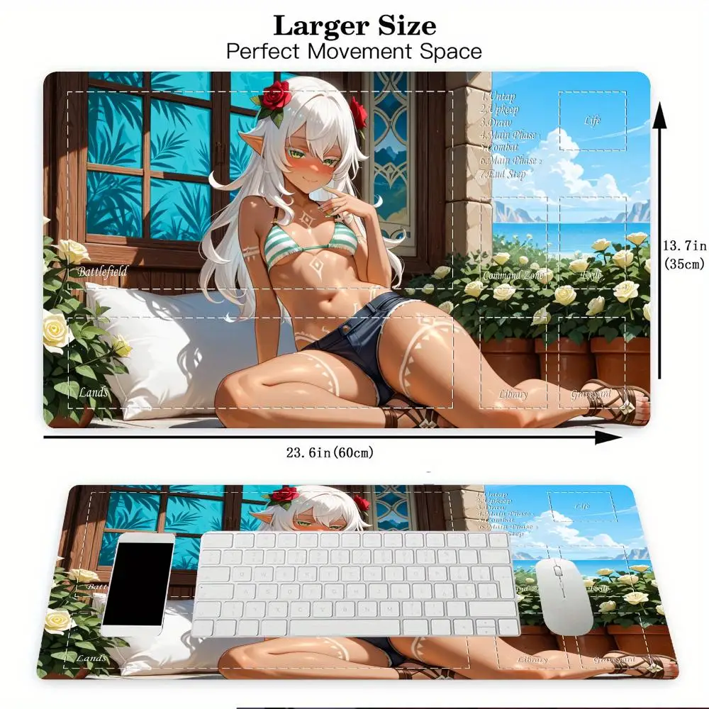 แม่มดเซ็กซี่ Hentai อะนิเมะสาว Magic Playmat การ์ดเกมพร้อมโซน MTG Gathering เกมเสื่อโต๊ะ Commander Battle playmat