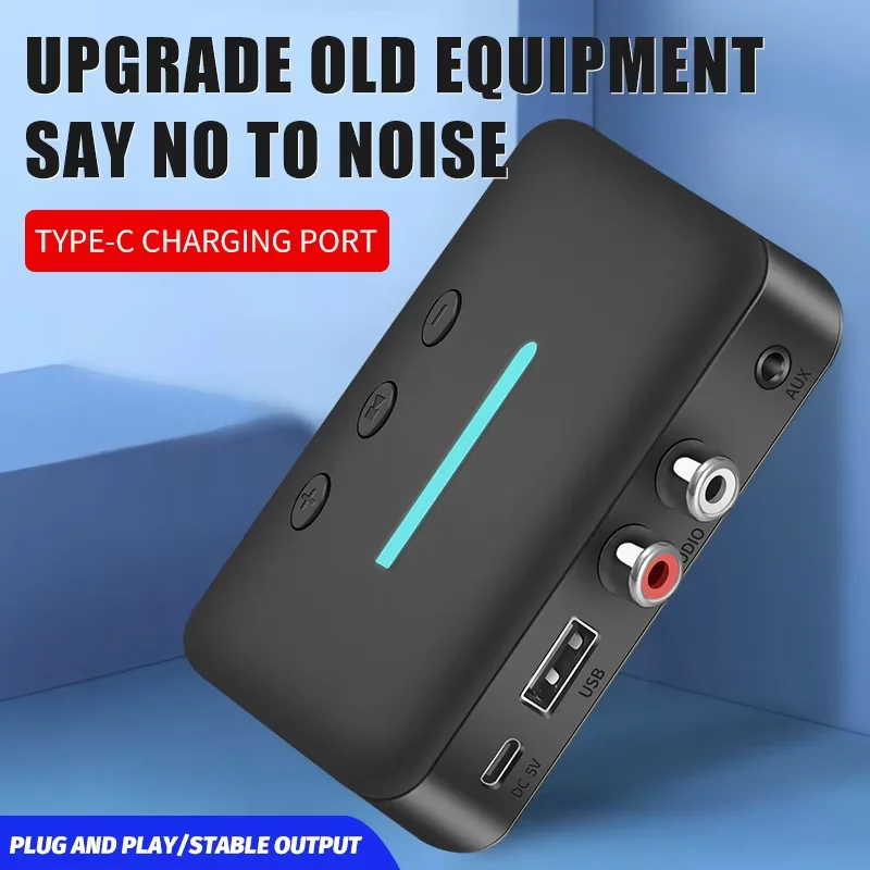 Bluetooth 6.0 オーディオレシーバー U ディスク RCA 3.5 ミリメートル AUX USB ステレオ音楽ワイヤレスアダプター PC/TV/カーキット/スピーカーアンプ用マイク付き