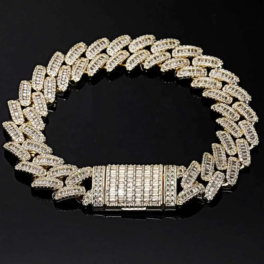 

High Quality Real S925 Silver 9k 10 14k 18k Gold Moissanite Lad Diamond Cuban Link Chain Bracelet Factory Custom Jewelry