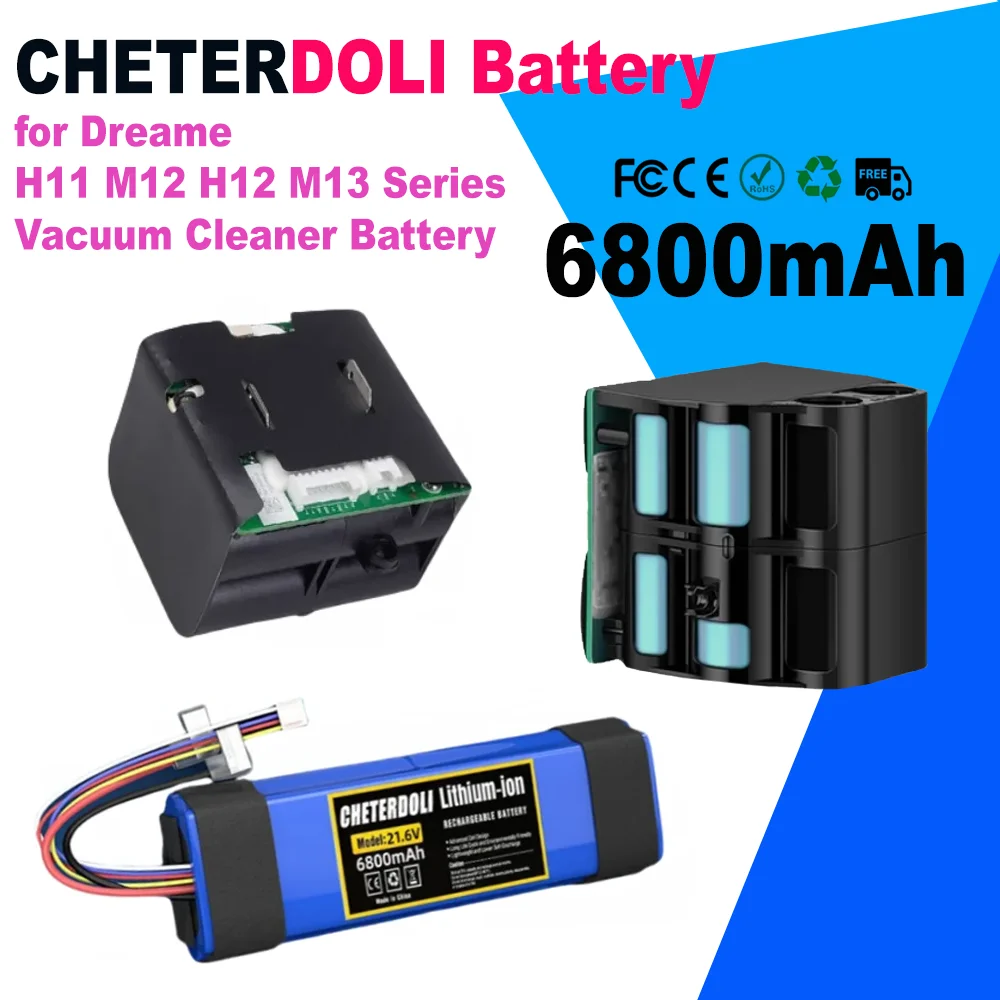 CHETERDOLI 100 % Original 6800 mAh 21700 wiederaufladbarer Li-Ionen-Akku für Staubsauger der Serien Dreame H11, M12, H12, M13