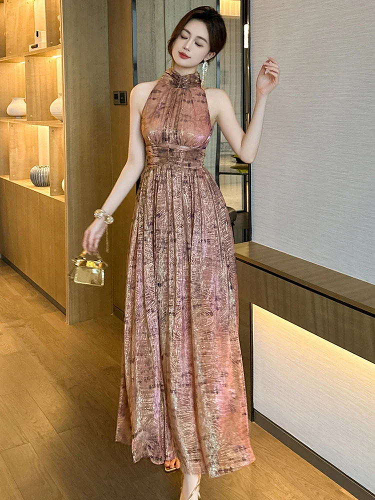 

French Romance Sparkly Vacation Gown Evening Dress Women Clothes Elegant Sexy Halter Corset A-Line Long Robe Party Prom Vestidos