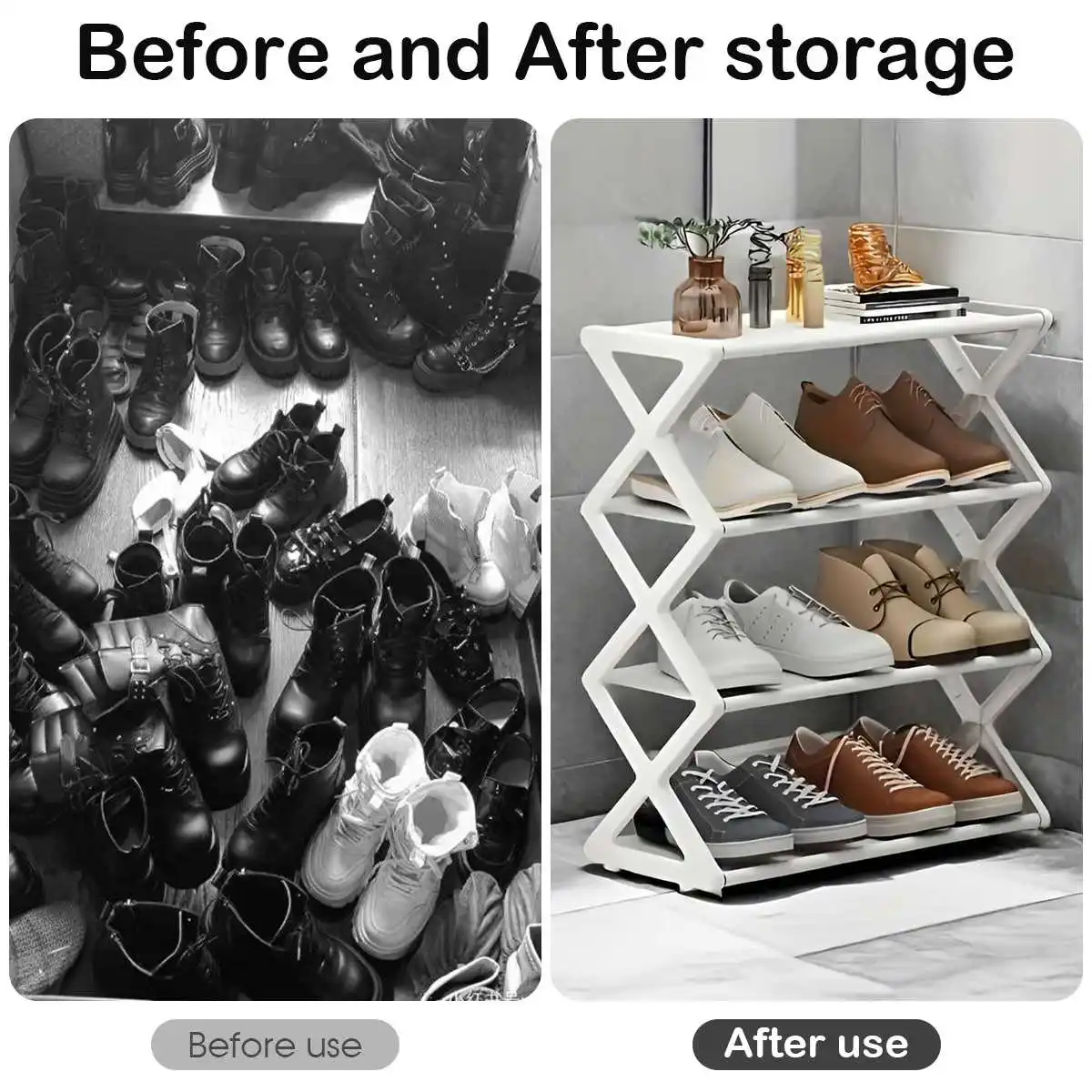 Beliebtes 4-stöckiges X-förmiges Schuhregal, Multifunktionales Staubgeschütztes Aufbewahrungsregal für Eingangsbereiche, Flure und Schlafzimmer – Detail 9