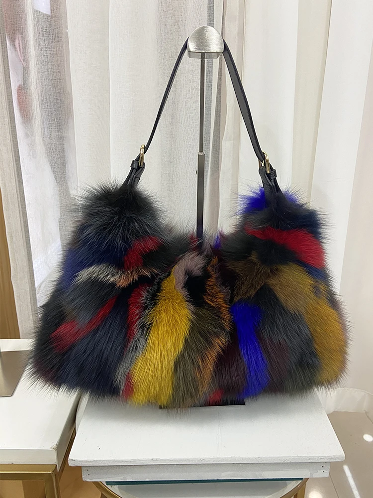 Women Fashion Natural Real Fox Fur Bag Real Fur Handbag Ladies Bag Female Shoulder Bag