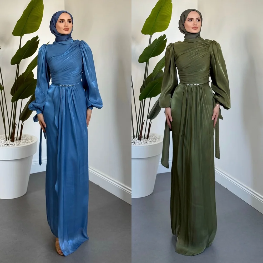 

Customized Formal Evening Pleat Classic High Collar Trumpet Long Dresses Bespoke Occasion Charming Elegant Party Wedding