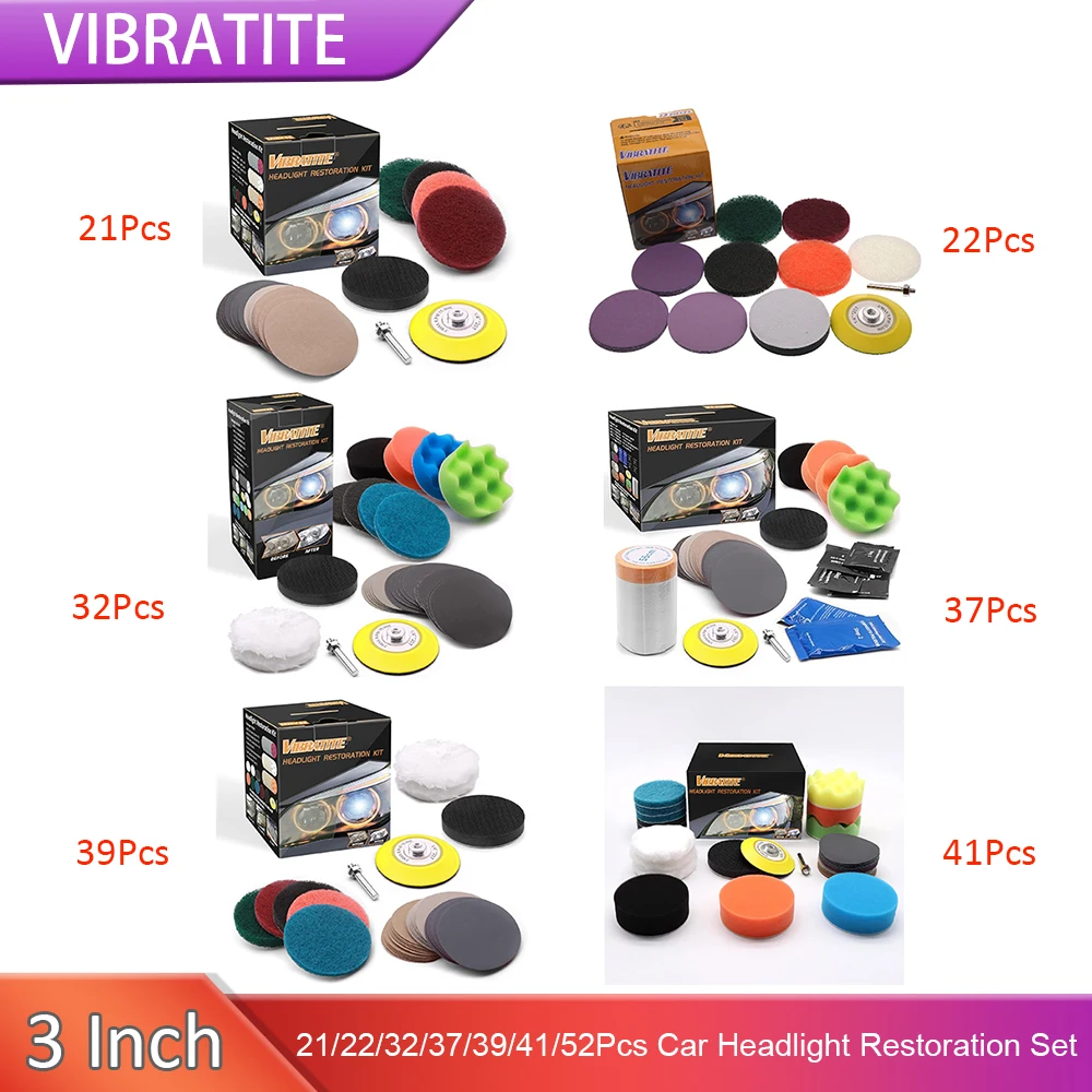 21/22/32/37/39/41/52 PCS 3Inch Car Headlight Restoration Kit Car Polishing Sanding Discs For Car Polishing Washing and Sanding