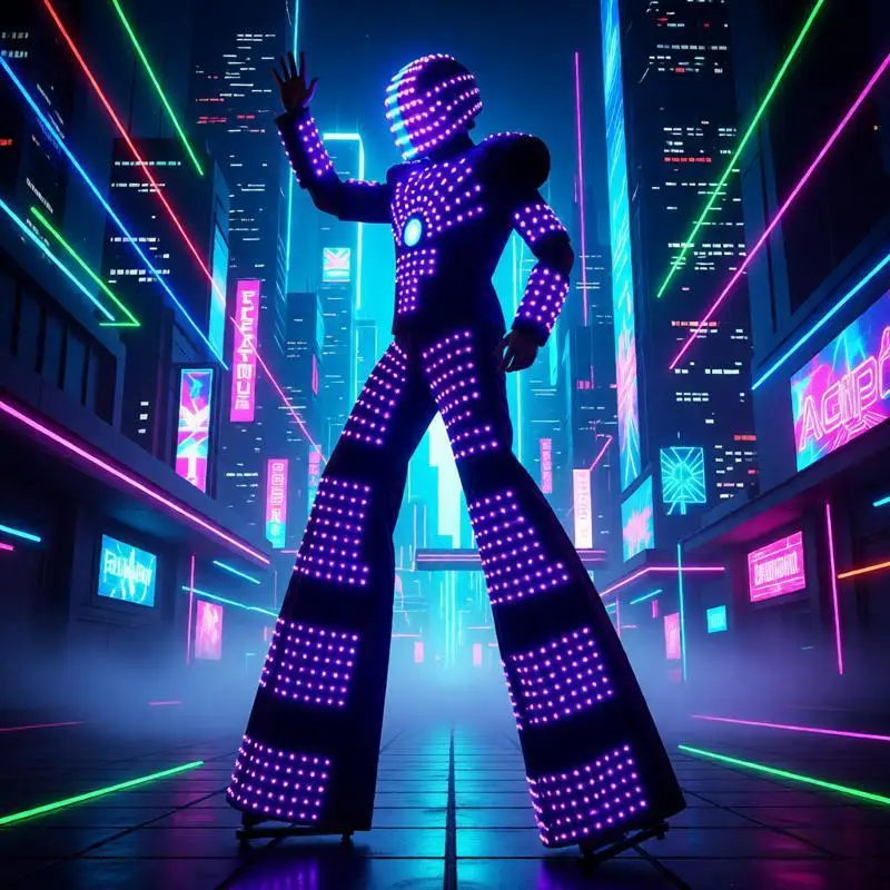 LED Robot Cosplay Costume with Helmet Full Body Glowing Suit for Adults EDM Rave, Music Festival, Halloween Stage Performance