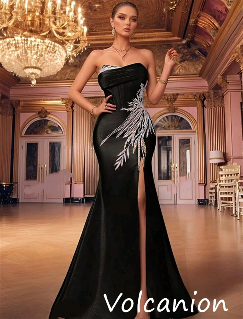 Abiti lunghi senza spalline a tromba con pieghe in paillettes eleganti alla moda personalizzati Abiti lunghi su misura per occasioni formali