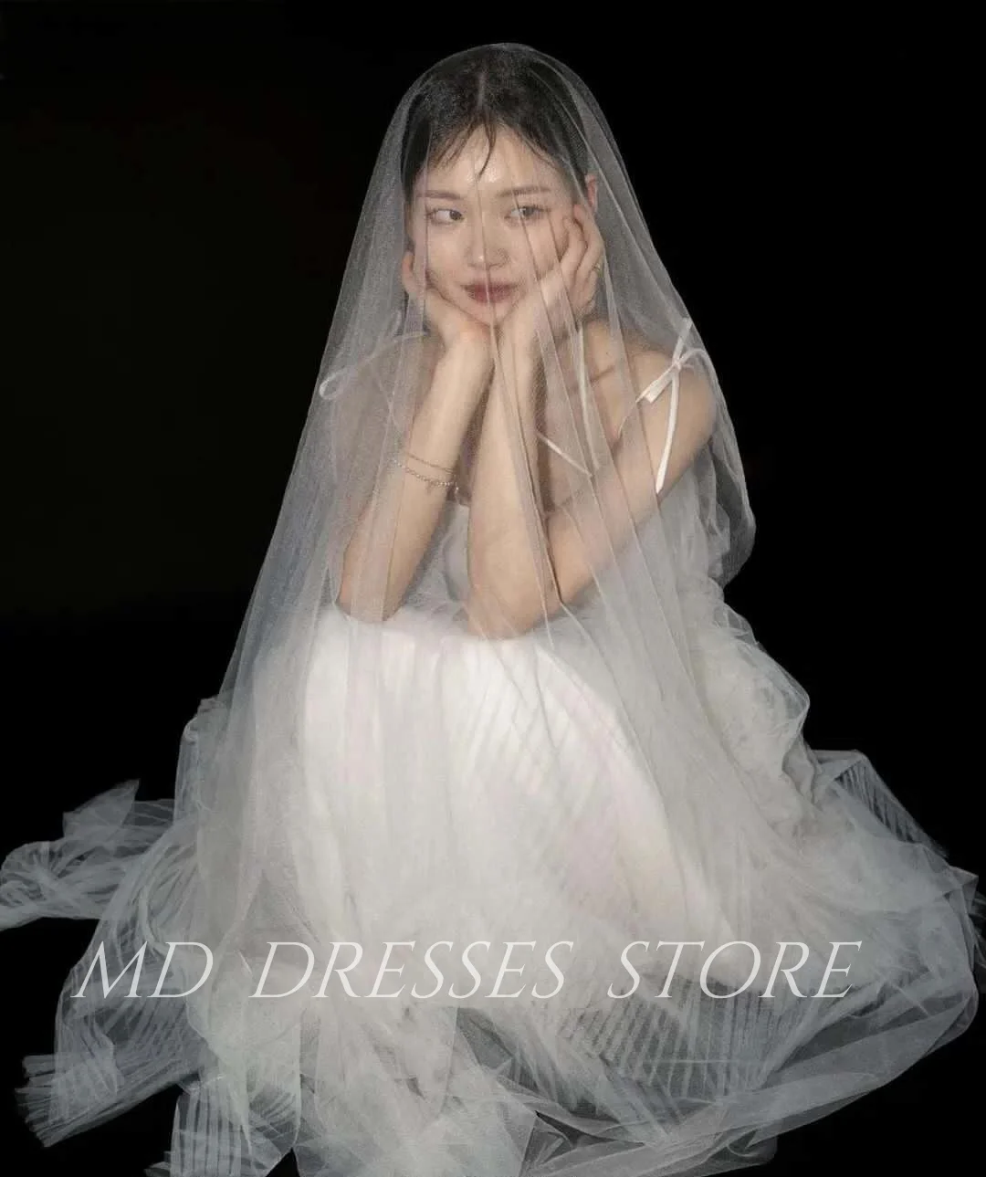 MD 2025 Simlpe Straight White Wedding Party Dresses Tiered Pleat Spaghetti Strap Korea Photo shoot Bride Gowns Customized