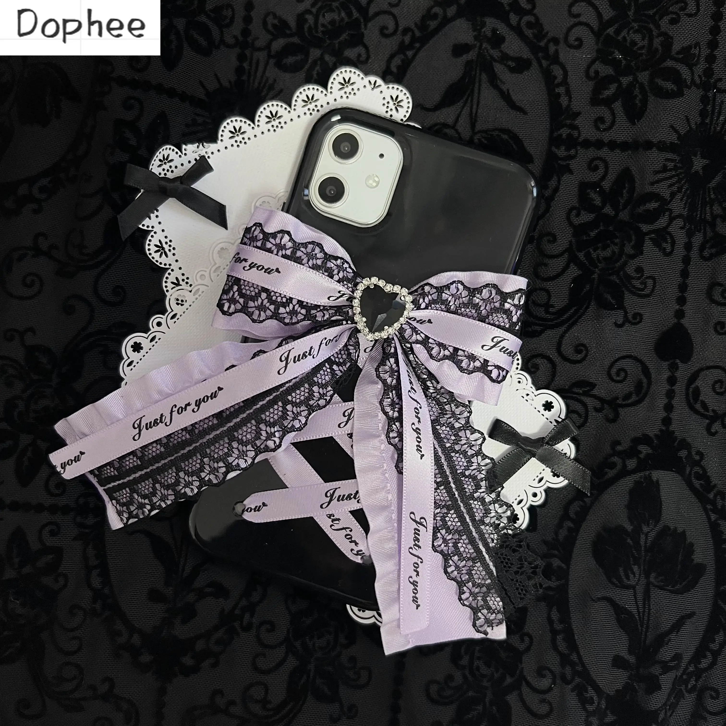 Dophee Original Purple Lace Bowknot Love Women's Phone Case Lolita Students TPU Soft Phone Covers IPhone 12 13 14 15 Promax Tide