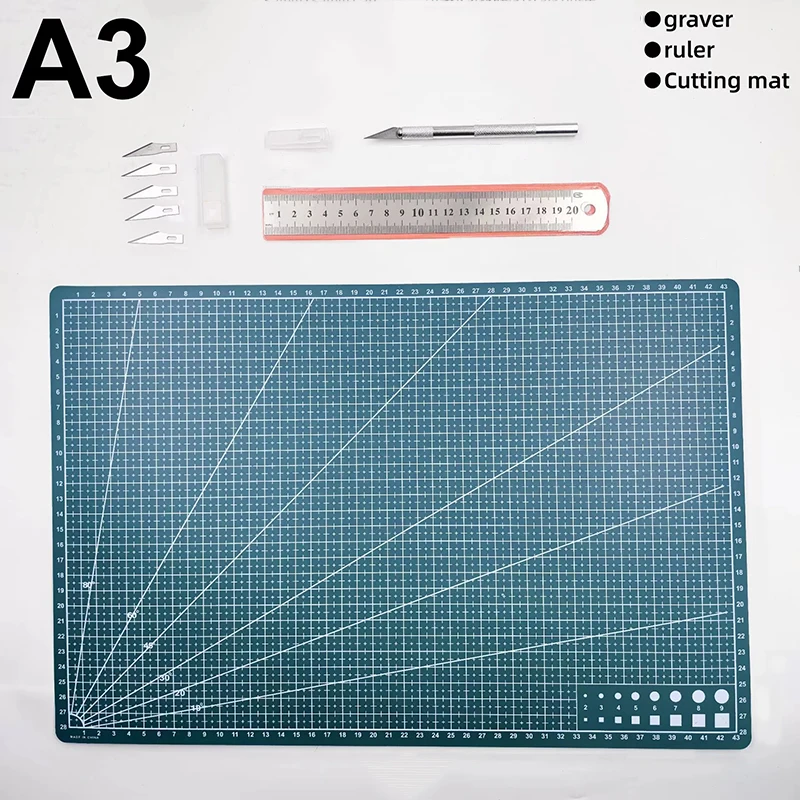 A3/A4/A5 PVC Craft Cutting Board Set Cutting Pad With Utility Knife And Ruler For Student Sewing Leather Paper Carving Supply