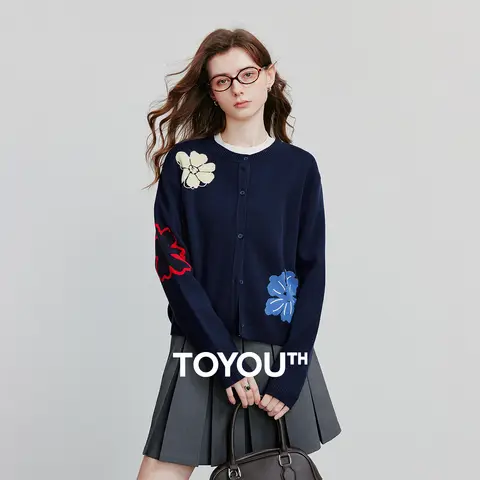TOYOUTH Women Knitted Sweater 2025 Autumn New Green Velvet Jacquard Rabbit Velvet Cardigan Sweater