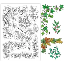 Vine Leaves Clear Stamps Leaf Pattern PVC Placstic Silicone Stamps with Word Hello for Envelope Making, Bookmark DIY Decorations