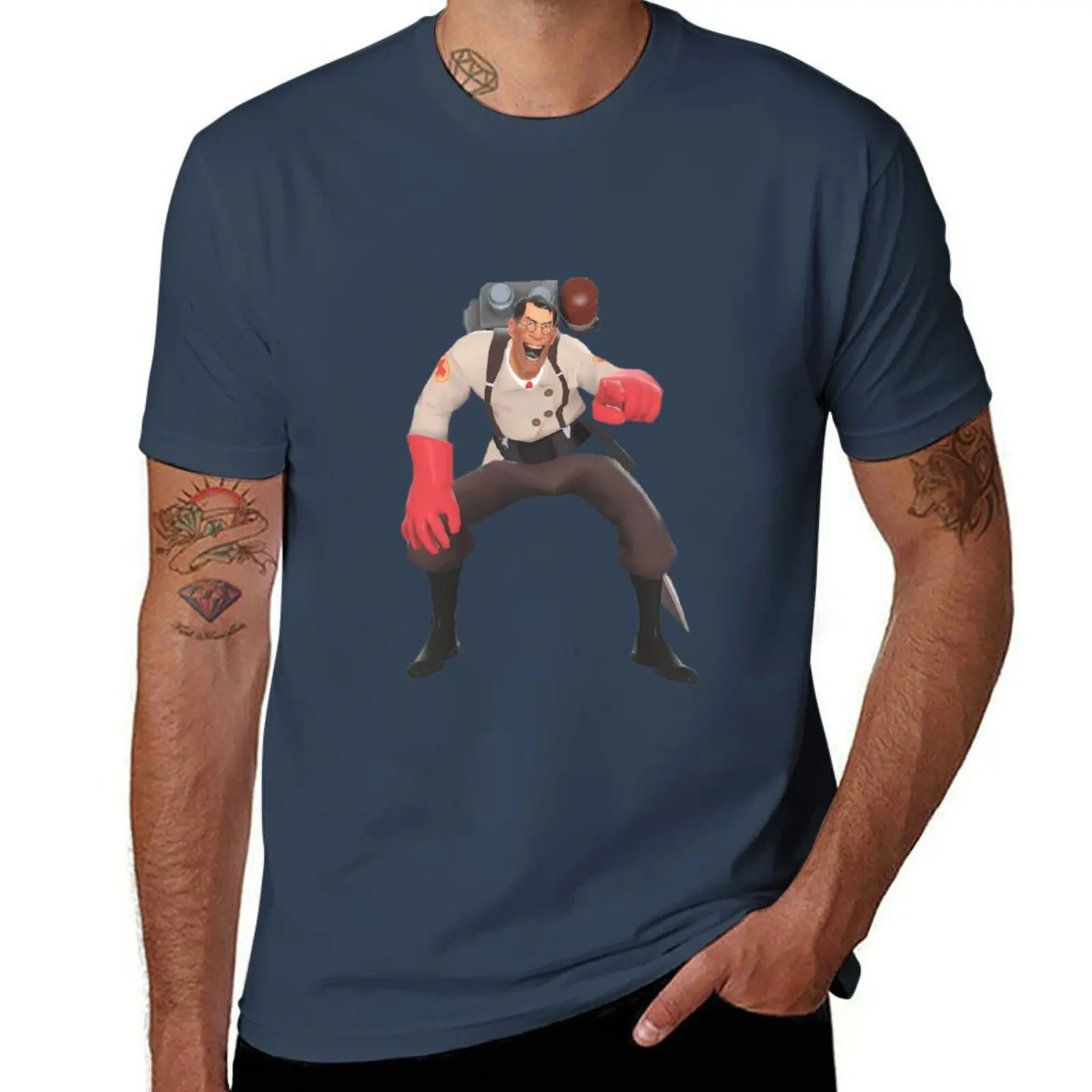 

tf2 medic laugh T-Shirt man t shirt graphic t shirts for man pack cotton t shirt man casual T-Shirt
